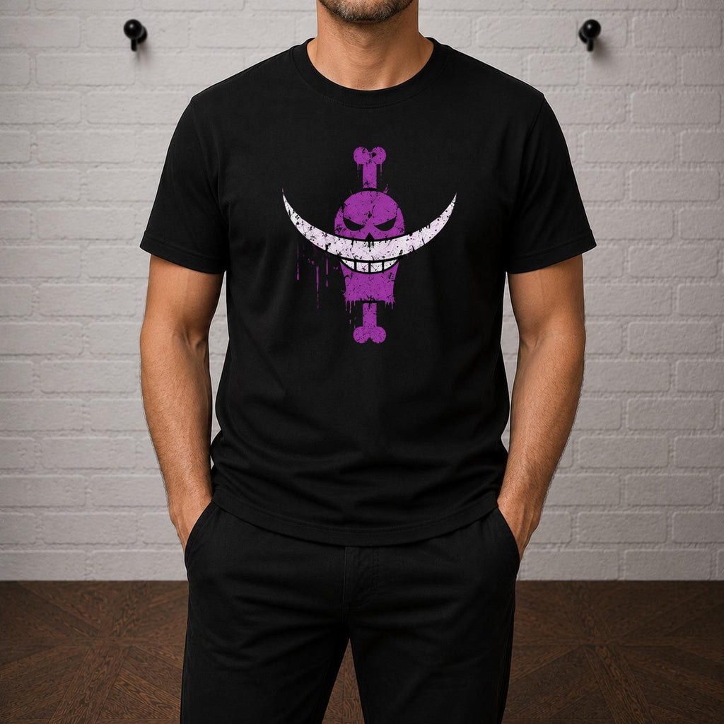 One Piece Whitebeard Pirates Anime T-Shirt, Distressed Jolly Roger Graphic Tee