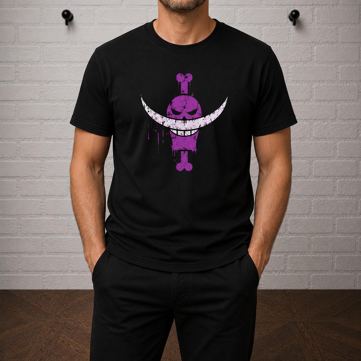 One Piece Whitebeard Pirates Anime T-Shirt, Distressed Jolly Roger Graphic Tee