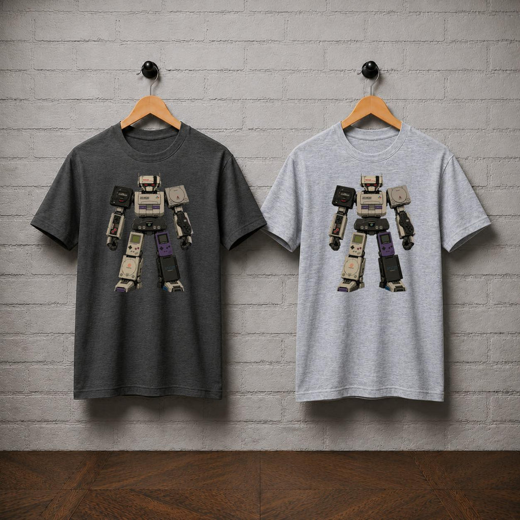 Retro Console Robot T-Shirt, 90s Gaming Graphic Tee, Nintendo Sega Gamer Apparel