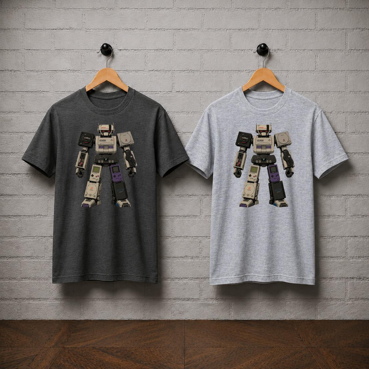 Retro Console Robot T-Shirt, 90s Gaming Graphic Tee, Nintendo Sega Gamer Apparel