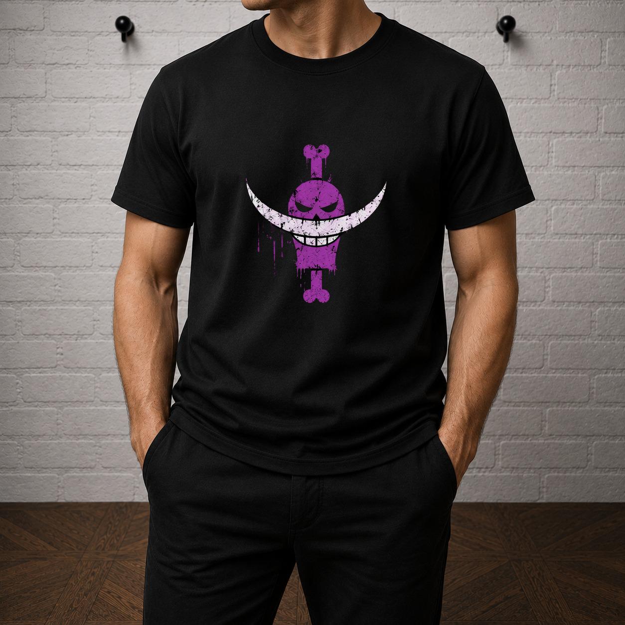 One Piece Whitebeard Pirates Anime T-Shirt, Distressed Jolly Roger Graphic Tee